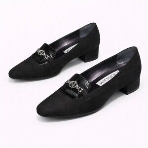 VERSANI Black Italian Leather Suede Shoes 8.5 AAA